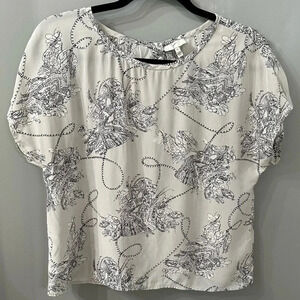 Joie Gray Blouse Short Sleeve Flowly Black Abstract Floral Design Size Small